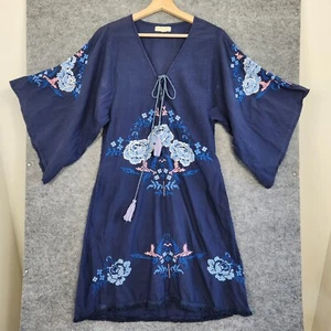 Ruby Yaya Dress Womens XS A-Line Blue Embellished Boho Peasant Hippie Cotton - Picture 1 of 15