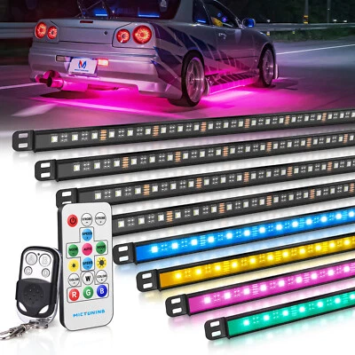 MICTUNING Car Truck Underglow Under Body Neon Accent Glow LED Lights Bar Strip Kit, 8pcs