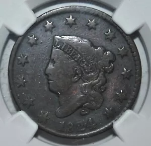 1824 Large Cent NGC F 12 - Picture 1 of 4