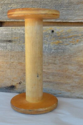 Antique Primitive 8” All Wood Industrial Thread Textile Bobbin Spool Light Color - Image 1 of 4