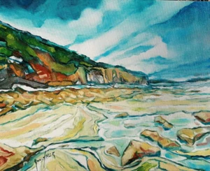 Presqu'île de Crozon: Plage de l'Aber à Marée basse - Huile originale signée - Imagen 1 de 1