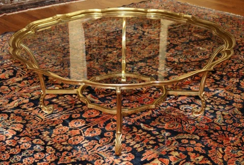 Labarge Hollywood Regency Style Brass & Glass Coffee Table Cover