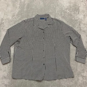 Karen Scott II Shirt Blouse Womens Size 2X Black White Houndstooth Long Sleeves - Picture 1 of 8