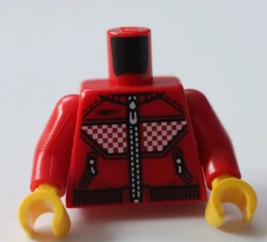 LEGO® Minifigure Torso Red Racing Jacket with Checkered Print & Yellow Hands - Picture 1 of 18