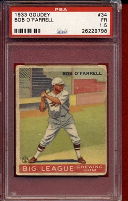 1933 Goudey Big League Chewing Gum R319 Cardinals Bob O'Farrell #34 RC PSA 1.5 - Image 1 of 3