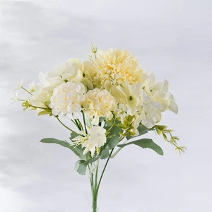 Fake Hydrangea Bridal Bouquet Artificial Silk Flowers 5 Heads Garden Home Decor - Picture 1 of 14