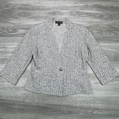 St John Blazer Womens 12 Black White Knit Wool Blend Peplum Button Front USA - Image 1 of 4