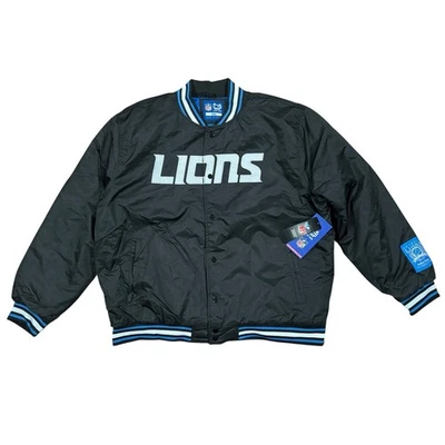 Ultra Game NFL Detroit Lions Quilted Black Varsity Bomber Snap Jacket, Size XXL - Image 1 of 4