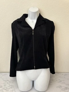 Positive Attitude Womens Petite Sz 10 Blazer Jacket Zip Black Faux Suede Vtg J2 - Picture 1 of 4