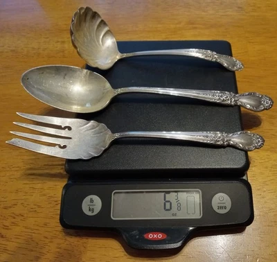 Lote de 3 servidores International Sterling Brocade Pattern, 6 3/8 OZ Foto 1 de 4