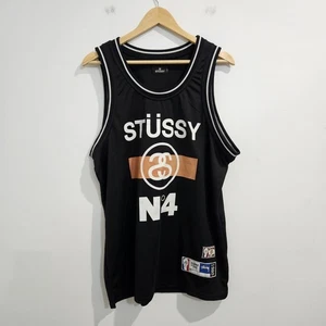 Stussy S-Links N4 Black Basketball Jersey Size Large Vintage Rare Summer Tank - Foto 1 di 11