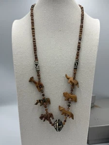 Vintage Fetisch Indianer handgeschnitzt Holz Boho Halskette 30" - Bild 1 von 10