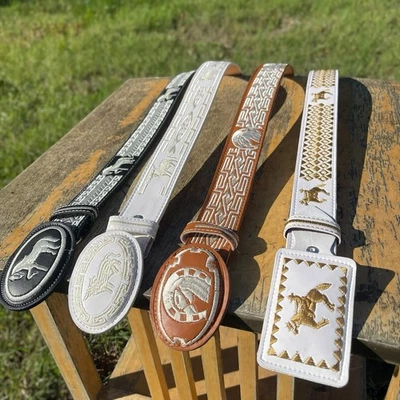 Cinturón vaquero bordado para hombre. Cinturón Western de cuero. Cinto Vaquero Piteado. Foto 1 de 4