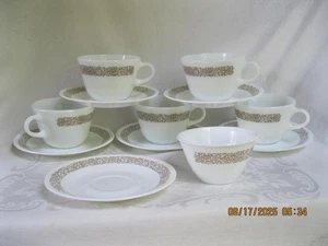 5 Pyrex CorningWare Woodland Brown 2 3/4" Cups/Mugs 6 Saucers & Sugar Bowl Mint - Picture 1 of 4
