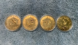 (4) 1980 China Lake Placid Olympic Brass Yuan Coins Skiing Skating Biathlon - Picture 1 of 4
