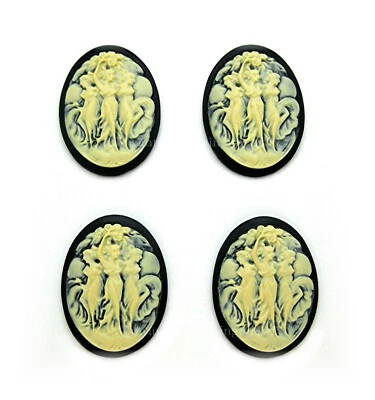 4 IVORY color on BLACK 3 GRACES STYLE B HAZY 40mm x 30mm COSTUME JEWELRY CAMEOS - Image 1 of 4