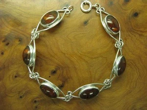 835 Argento Bracciale Con Ambra Ricoperto / Vero Argento/19,0cm/12,2g - Foto 1 di 3