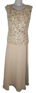 Women's Gold Floral Embroidered Chiffon Retro Formal Maxi Dress Sz 12 - Picture 1 of 4