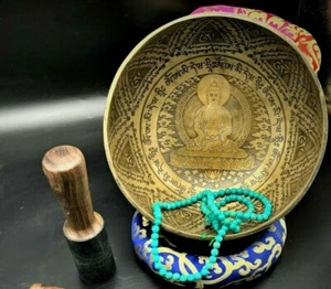 Ciotola per canto incisa mantra 10" - ciotola per canto tibetano meditazione-guarigione, yoga - Foto 1 di 11