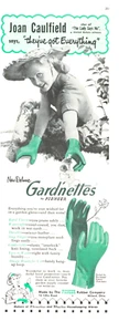 1952 GUMMI GARTENHANDSCHUHE Vintage Druck Anzeige Joan Caufield Promi Garten - Bild 1 von 1