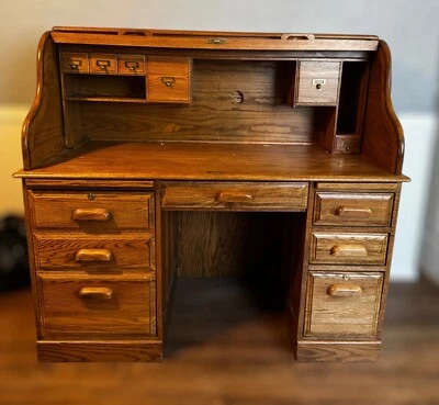 66" American Antique S Curve Golden Oak Roll Top Desk circa 1890-1900 - Image 1 of 4