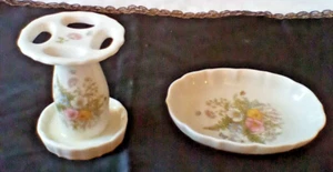 ViINTAGE SOAPDISH TOOTHBRUSH HOLDER  SET PORCELAIN TAKAHASHI FERN JAPAN - Picture 1 of 10