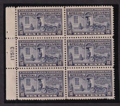 1922 Special Delivery Sc E12 MHR 10c blue plate VF block of 6 CV $525 (P2 - Image 1 of 2