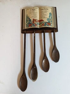 Vintage A Happy Home Rezept Holz Wandbehang mit Löffeln - Bild 1 von 4
