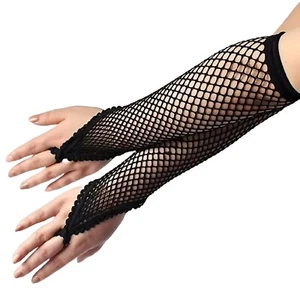 Goth Black Finger Loop FISHNET RING ARM WARMERS SLEEVES Punk Diva Costume Gloves - Picture 1 of 8