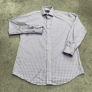 Saks Fifth Avenue Classic Fit Dress Shirt Mens 15.5 32/33 Purple White Plaid Top - Picture 1 of 11