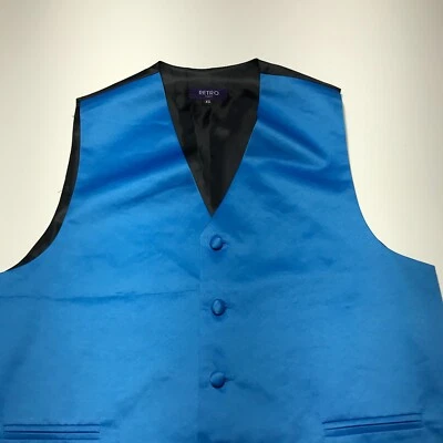 Retro Paris Suit Vest Mens Size XS Blue Black Button Up Tuxedo Wedding Formal - Image 1 of 4
