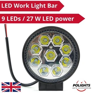 Barra de luces LED de trabajo 27W luces de punto de inundación lámpara de conducción todoterreno coche SUV 12V 24V Reino Unido - Imagen 1 de 6