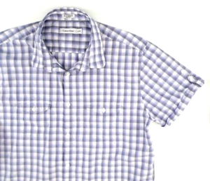 Calvin Klein Men's Short Sleeve Casual Button Up Shirt L Light Gray Plaid - Picture 1 of 7