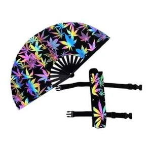 Leaf 13" Hand Fan & Leg Holster ✥ Black Light Reactive ✥ Flash Reflective ✥ Rave - Picture 1 of 5
