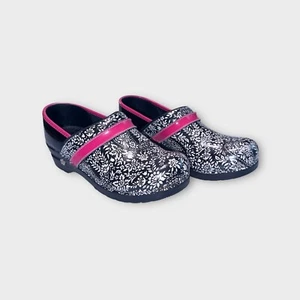 KOI SANITA PROFESSIONAL CLOGS BLACK/WHITE FLORAL PINK EU 39 CLOGS - Picture 1 of 6