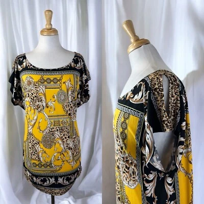 Top túnica barroco con estampado de cadena Y2K hombro frío estampado animal glamour años 90 talla XL Foto 1 de 4