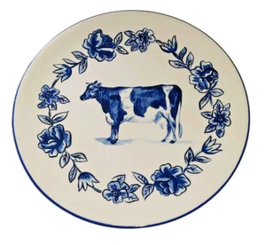 Anthropologie Molly Hatch Plate Blue Cow Flowers Floral Farmhouse Grannycore 8" - Picture 1 of 9
