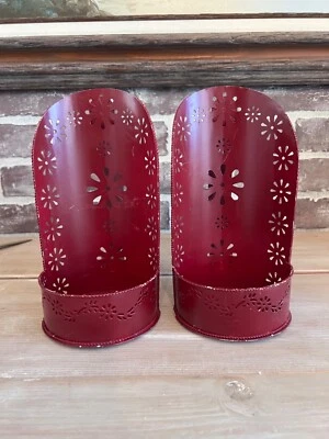 Tin Punched Wall Hanging Candle Sconce Set of 2 - Image 1 of 4