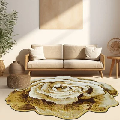 Alfombra Gruesa Flores Talladas a Mano Floral Rosa Novedad 2'7''x2'7'' Redonda Beige Crema Foto 1 de 4
