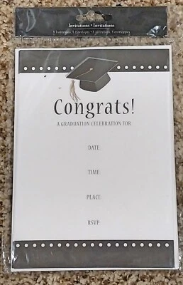 graduation Party Invitations Black and White 5x 7 w/Envelopes 8ct - Image 1 of 2