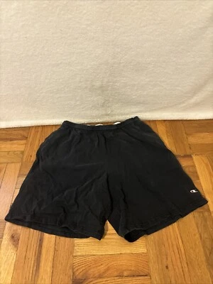 Vintage Champion Sweat Shorts Black Cotton Embroidered XL 90s FREE SHIP - Image 1 of 4