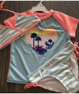 NWT SO 3pc set Girls Swim Suit and Shirt UPF 50 Size XS 5/6 - Picture 1 of 5