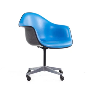 Eames for Herman Miller Mid Century Blue Padded Fiberglass Swivel Office Chair - Picture 1 of 10