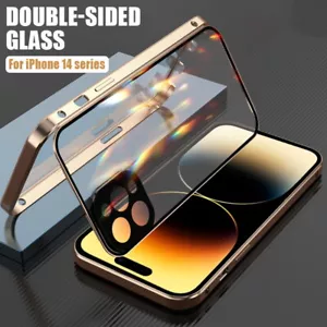 Custodia vetro temperato fibbia in metallo per iPhone 15 14 Pro max 13 12 - Foto 1 di 18