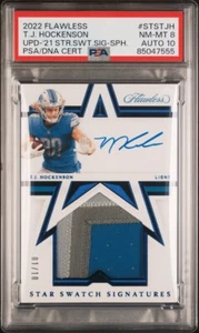 TJ Hockenson 2022 Flawless Star Swatch Sig Sapphire 1/10 PSA 8 Auto10 #STSTJH MN - Picture 1 of 2