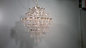 Antiguo accesorio de techo de cristal cascada de cristal candelabro de bronce de 6 luces vintage - Imagen 1 de 6