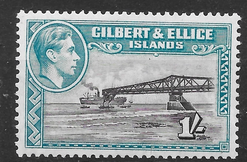 GILBERT & ELLICE IS. SG51 1939 1/= BROWNISH BLACK & TURQUOISE-GREEN MTD MINT — 第 1/1 张图片