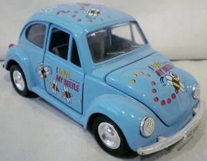 Vintage Volkswagen I Love My Beetle Diecast Pullback Friction Car Blue - Picture 1 of 10
