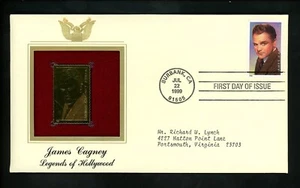 US FDC #3329 PCS / Gold Foil 1999 Burbank CA James Cagney Legends of Hollywood - Picture 1 of 2