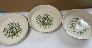 3 LENOX SPECIAL Holiday Fruit Dessert Bowl 7 1/2 Gold Trim Holly Berry XMAS - Picture 1 of 18